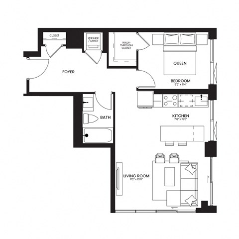 a floor plan of a house with a bedroom and a living room